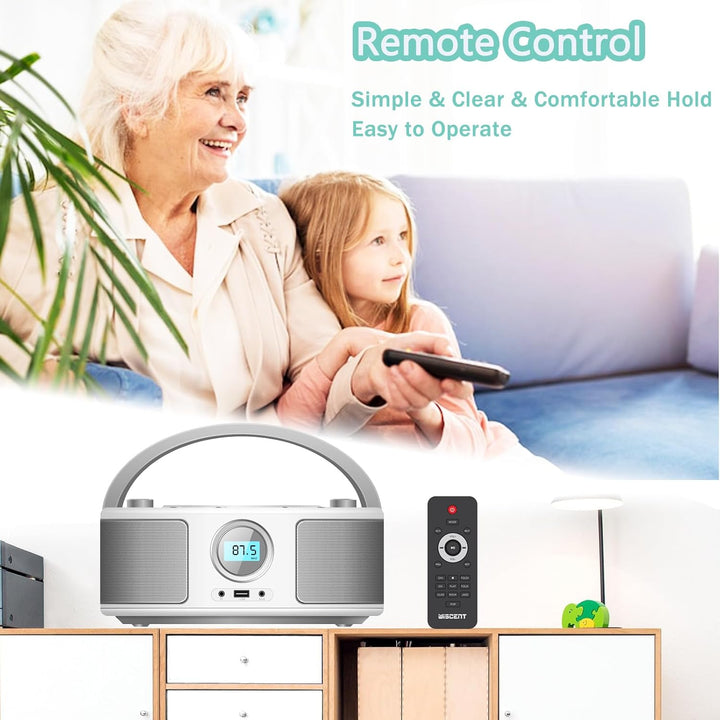 WISCENT Tragbares CD Radio (CD-Player, Boomboxen, UKW Radio, USB, Kopfhöreranschluss, AUX-In),CD Spi