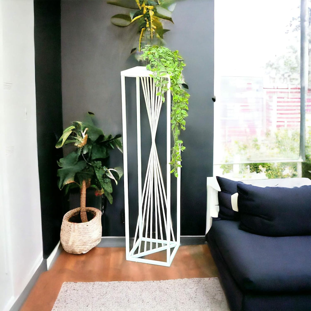 DanDiBo Blumenhocker Metall Weiss Eckig 100 cm Blumenständer Beistelltisch 96568 Blumensäule Pflanze