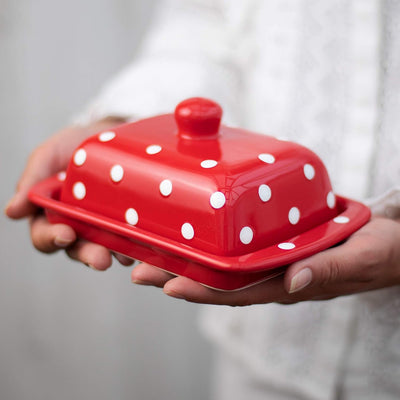 City to Cottage - Butterdose Keramik | Rot und Weiss | Polka Dots | Handgemacht | 250 Gramm Keramik