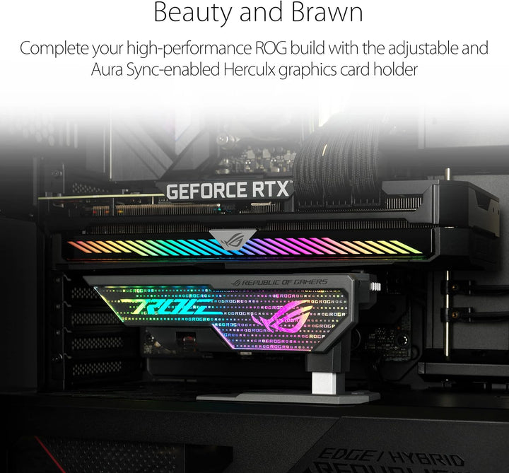 ASUS ROG Herculx Grafikkartenhalter (Stützhöhe 72-128 mm, Montage ohne Werkzeug, integrierte Wasserw