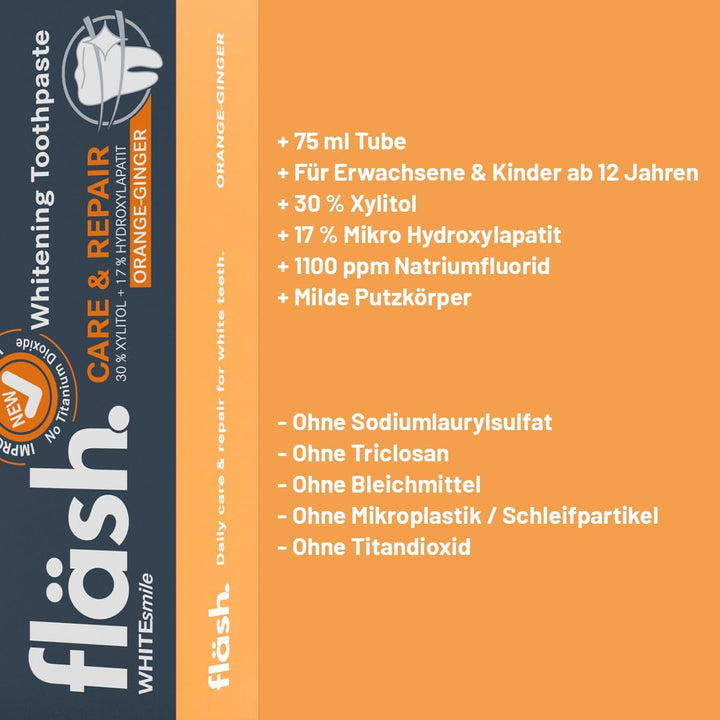 Orange-Ingwer: Whitening Zahnpasta | Tägliche Pflege für weisse Zähne | 17% Hydroxylapatit | 30% Xyl