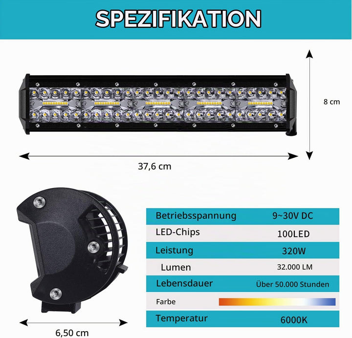 Kraumi LED Zusatzscheinwerfer, 15 Zoll 320W Cree LED Arbeitsscheinwerfer 32,000lm Led Scheinwerfer 1