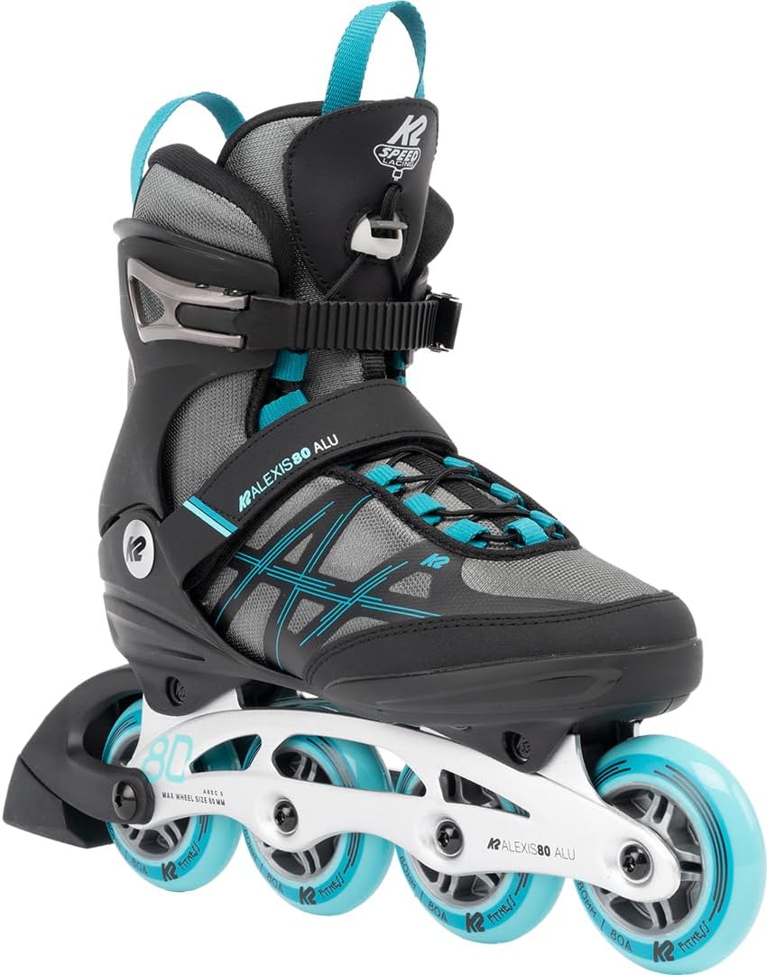 K2 Damen Alexis 80 Alu Inline Skates EU: 42.5 (UK: 8.5 / US: 11) grey - cyan, EU: 42.5 (UK: 8.5 / US