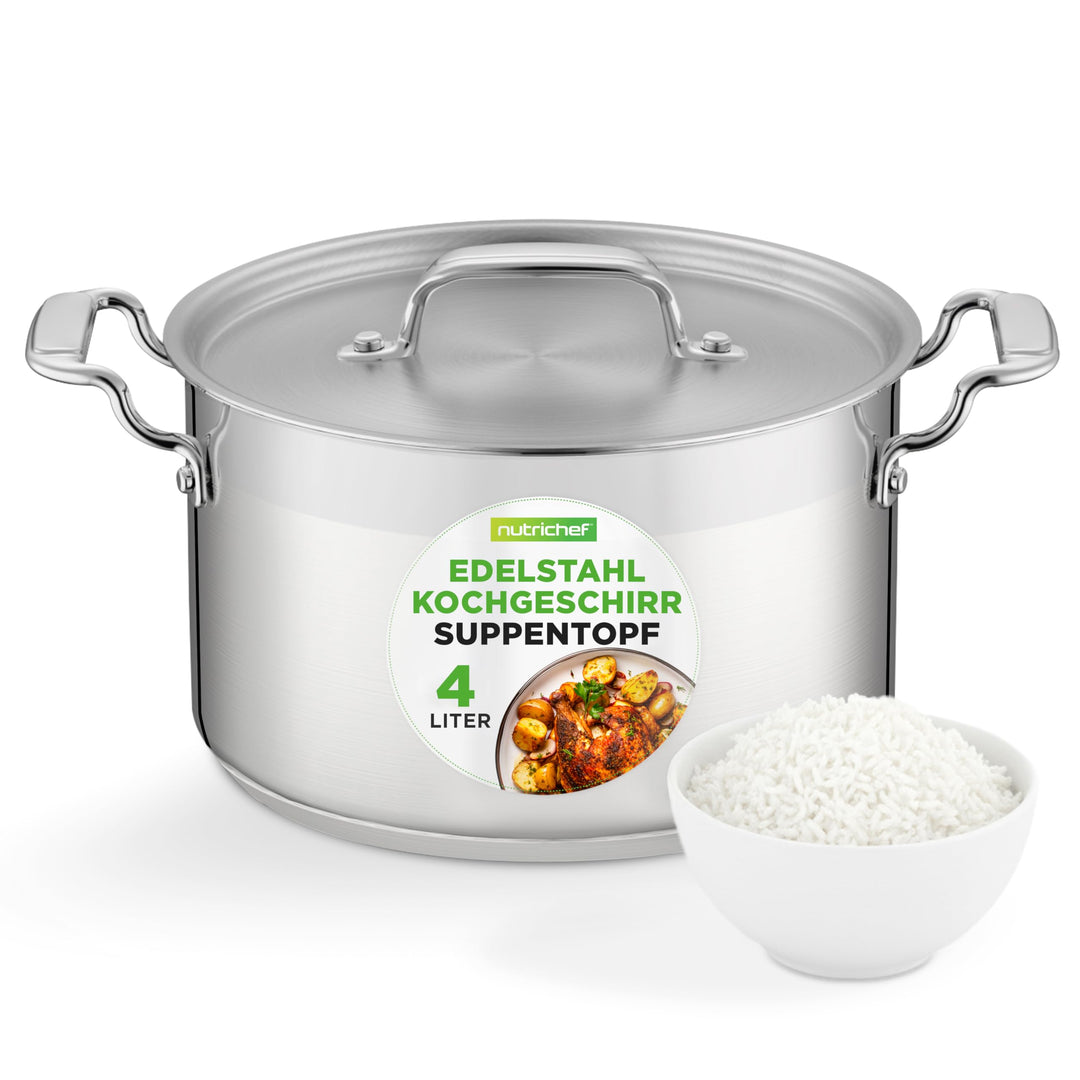 Suppentopf aus Edelstahl, 18/8 Lebensmittelqualität, robust, grosser Suppentopf für Eintopf, Eintopf
