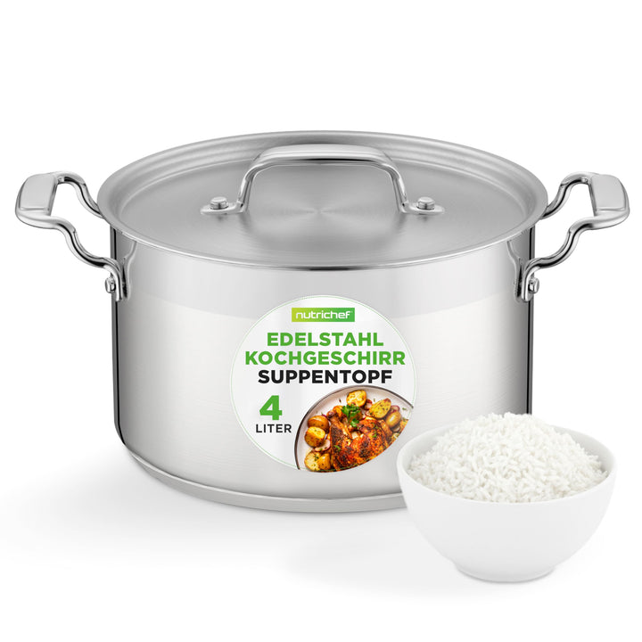 Suppentopf aus Edelstahl, 18/8 Lebensmittelqualität, robust, grosser Suppentopf für Eintopf, Eintopf