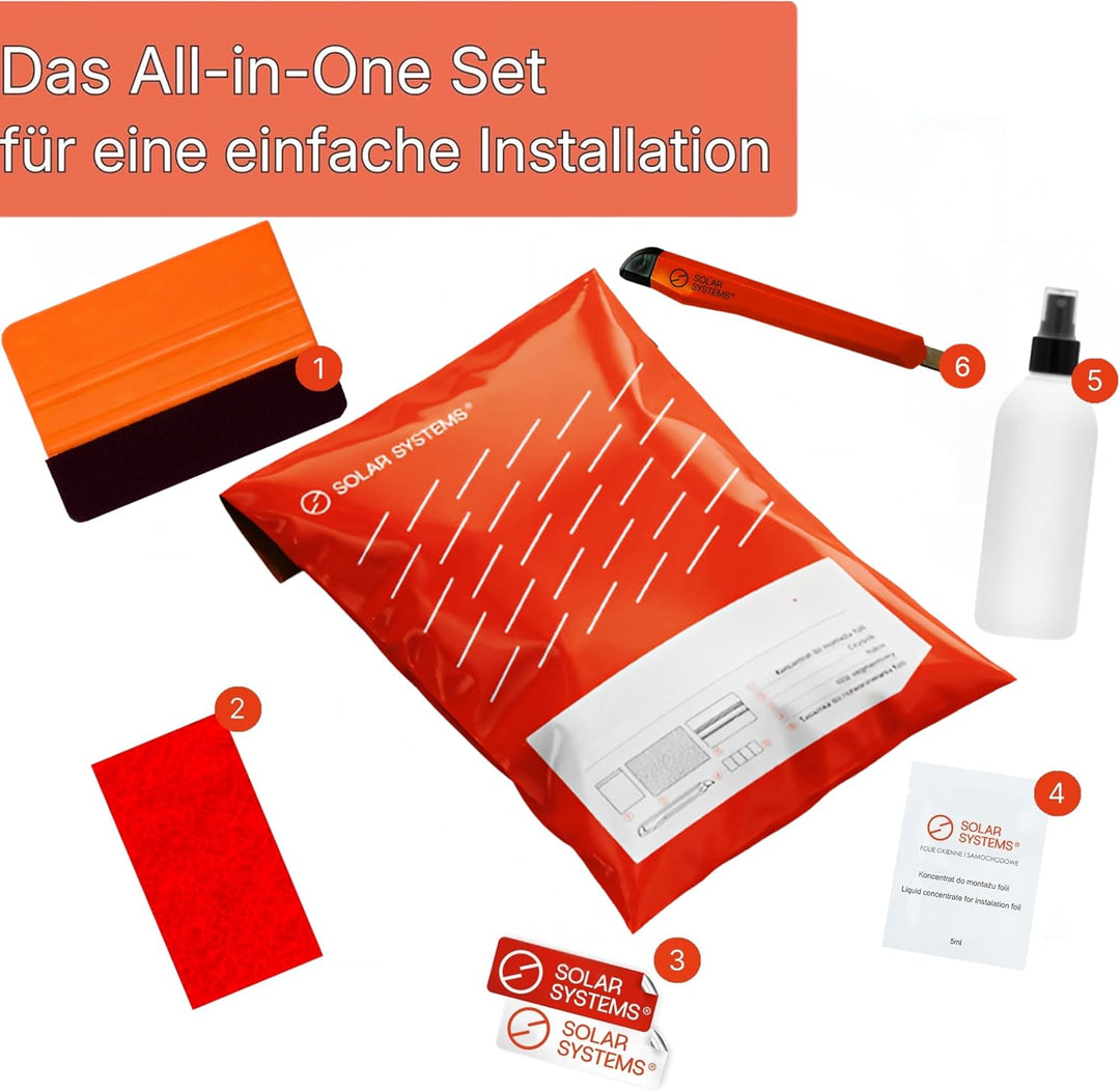 Solar Systems Fensterfolie Sonnenschutzfolie für Wärmeisolierung mit Montagekit - Anti-UV Solarfolie
