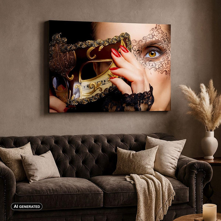 Bilder auf Leinwand 100x70cm Leinwandbild Frau Mode Venedig Maske Gross Wanddeko Bild Schlafzimmer K
