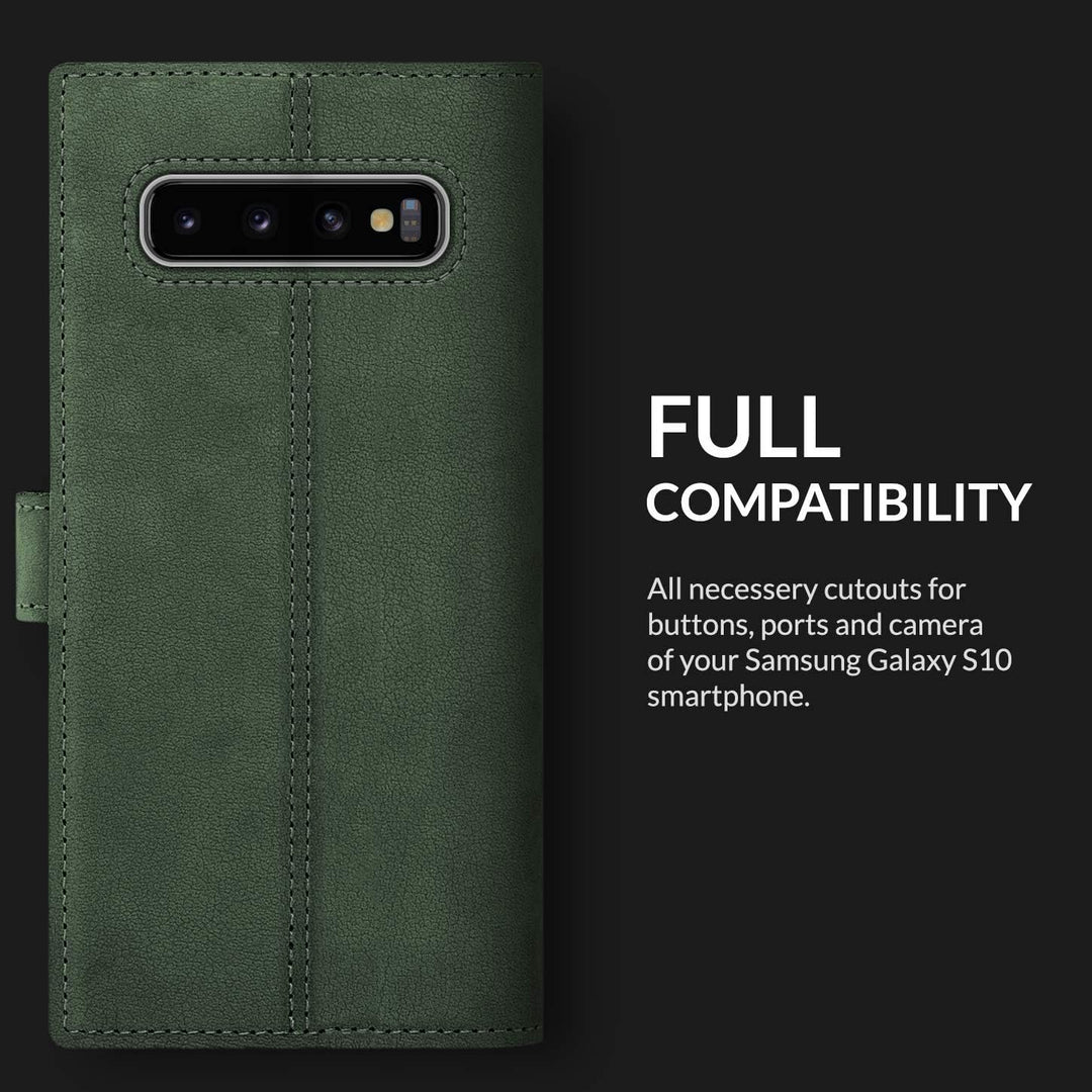 SURAZO Handyhülle für Samsung S10 hülle Premium RFID Echt Lederhülle Schutzhülle mit Standfunktion -