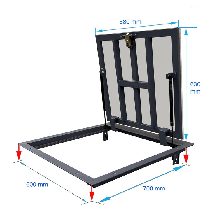 Schachtabdeckung 700 mm x 600 mm Seitenscharniere - Bodenluke Schachtdeckel Revisionsschacht Kanalsc