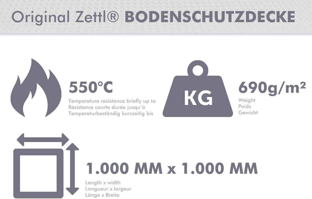 Zettl Bodenschutzdecke bis 550 °C, geeignet als feuerfeste Unterlage für Kamin, Grilldecke oder Gril