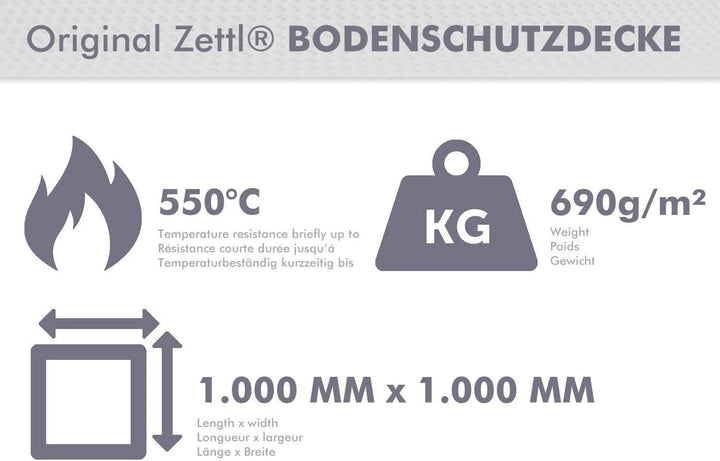 Zettl Bodenschutzdecke bis 550 °C, geeignet als feuerfeste Unterlage für Kamin, Grilldecke oder Gril