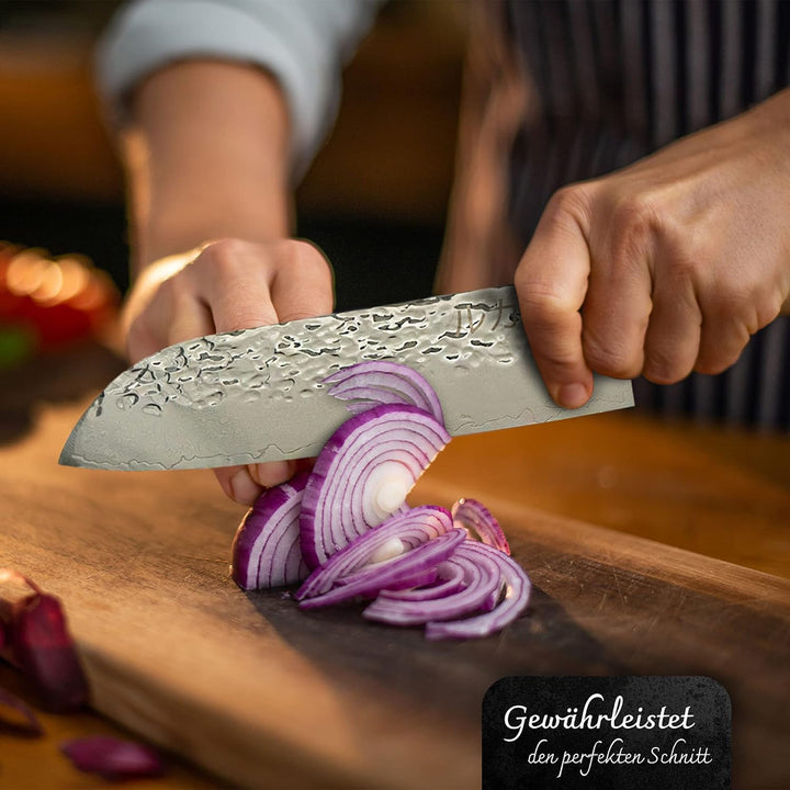 Ruka Santokumesser - Damaststahl Küchenmesser 19 cm - rostfrei - sehr scharfe Klinge - Extreme Härte