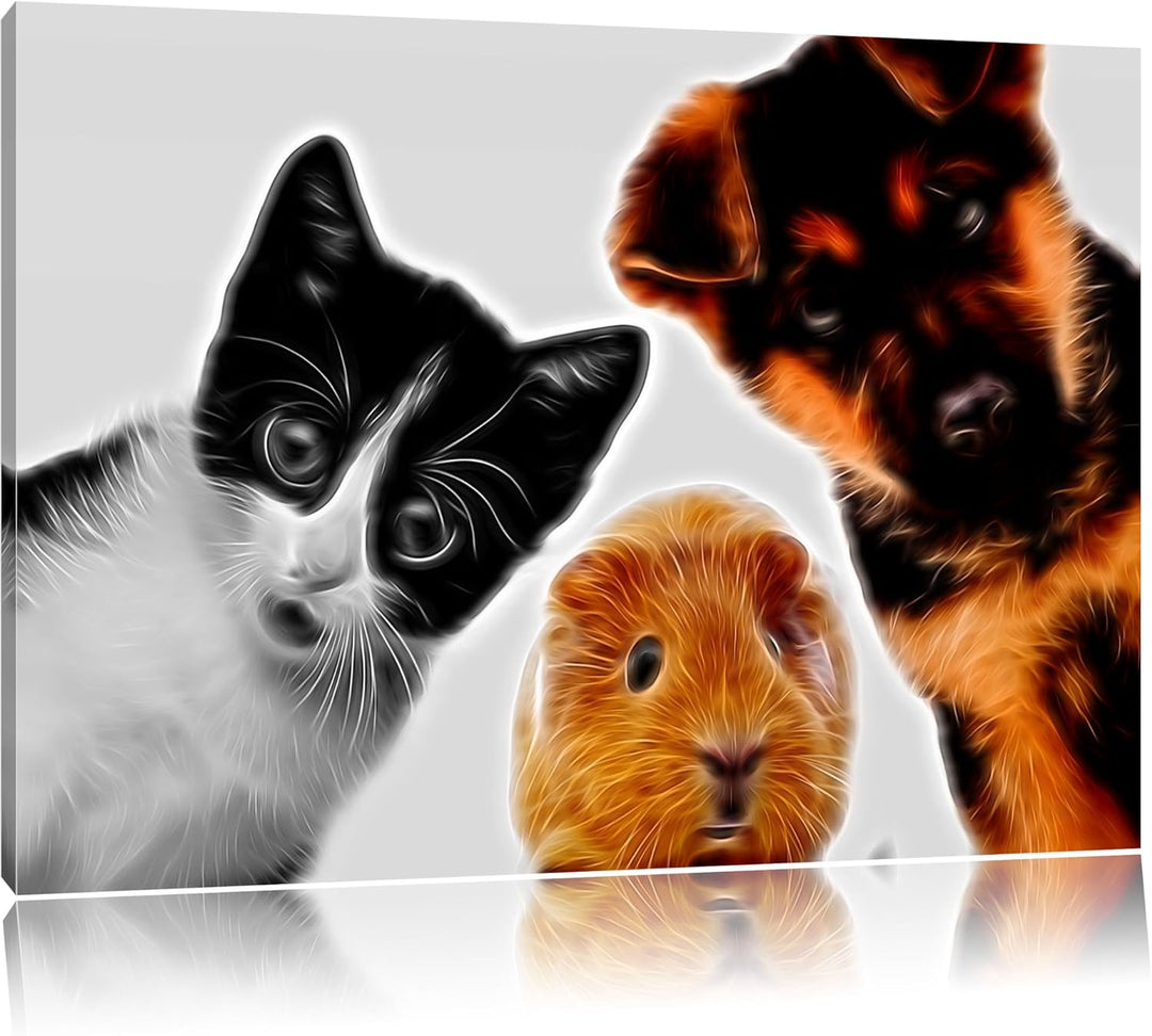 niedliches Trio Format: 100x70 auf Leinwand, XXL riesige Bilder fertig gerahmt mit Keilrahmen, Kunst