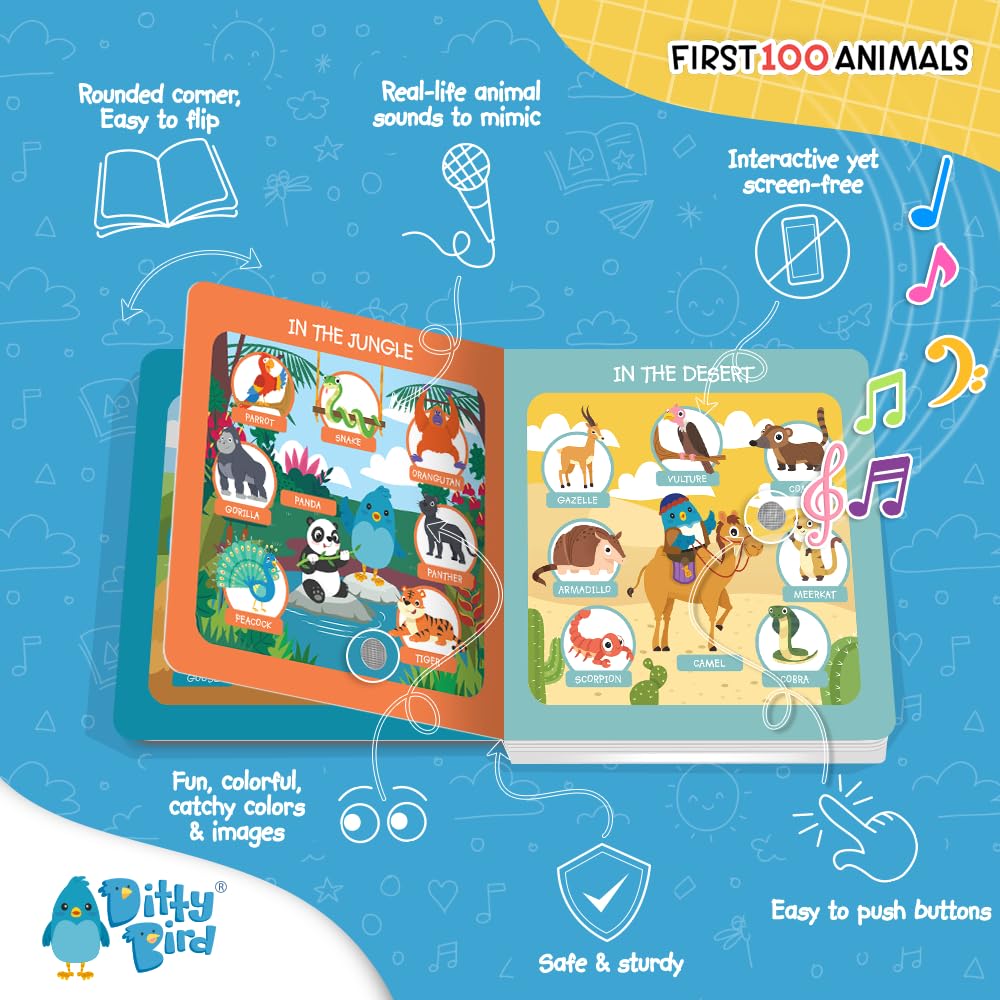 Ditty Bird Sprechende Bücher 100 Tiere | 100 Wörter für Vokabel- und Sprachlernen | Pappbücher für K