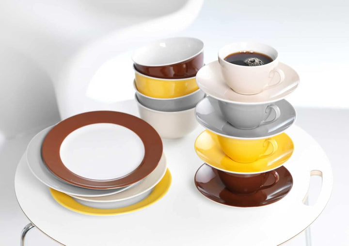 Ritzenhoff & Breker Doppio Suppenteller, 6er Set, Teller tief mit farbigem Rand, Essteller, Porzella