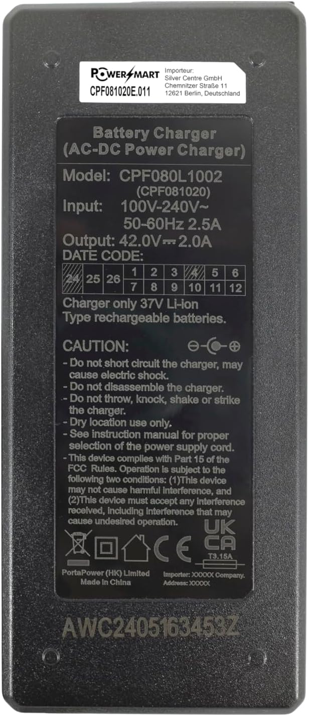 PowerSmart® 2A 42V Ladegerät für 36V Akku Six Degrees Scoot One E7, Velo E7, mit 2,5mm Stecker