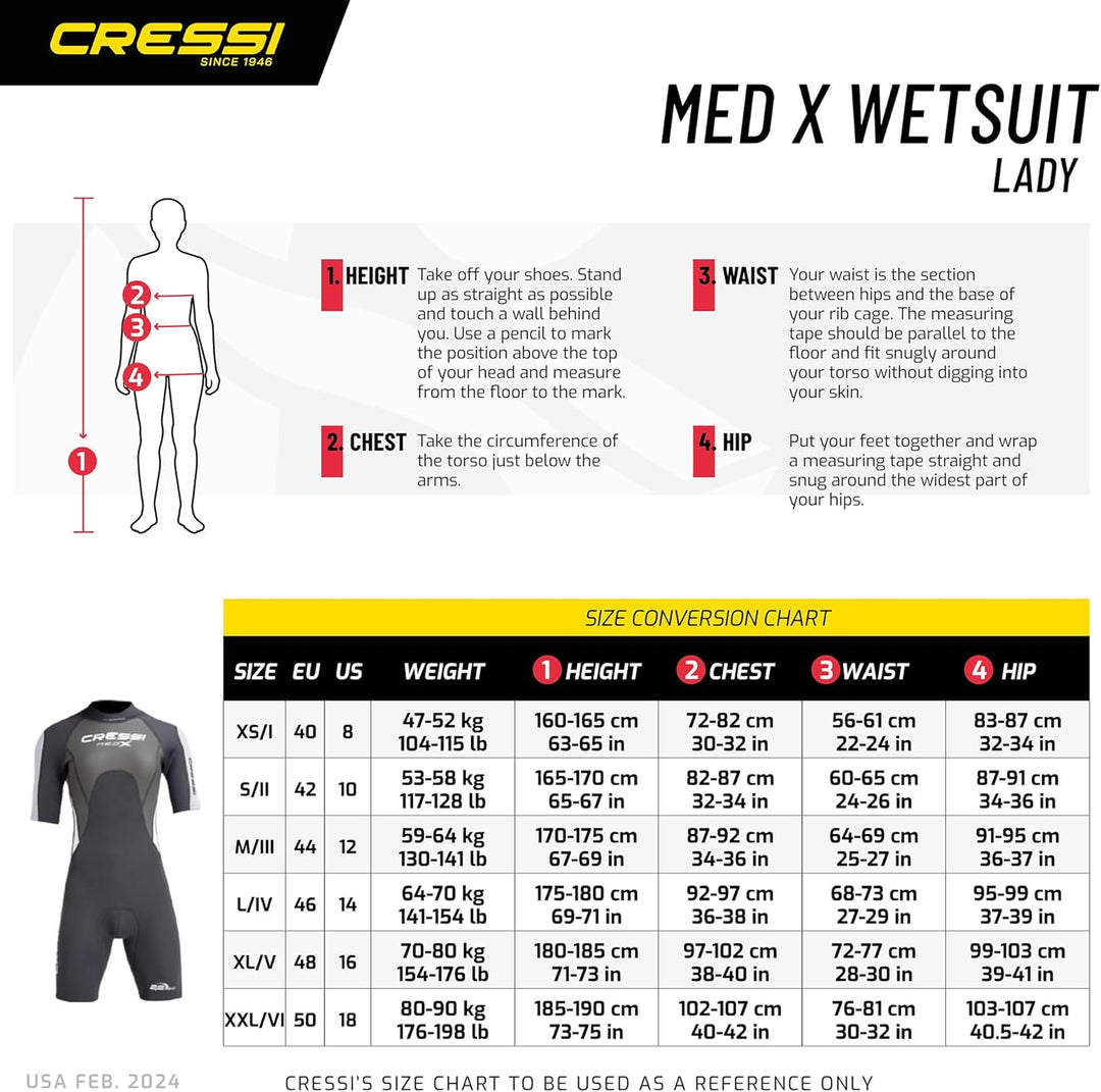 Cressi Med X Lady Shorty 2.5mm - Damen Neopren Shorty Neoprenanzug 2.5 mm XS Schwarz/Weiss/Silber, X