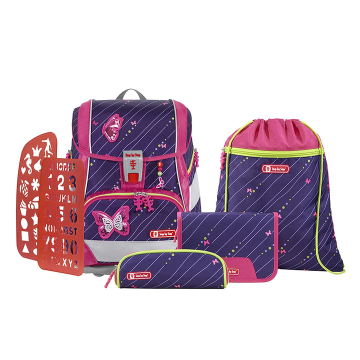 Step by Step Schulranzen-Set 2IN1 Plus Reflect „Shiny Butterfly“ 6-teilig, lila-pink, Schmetterling-