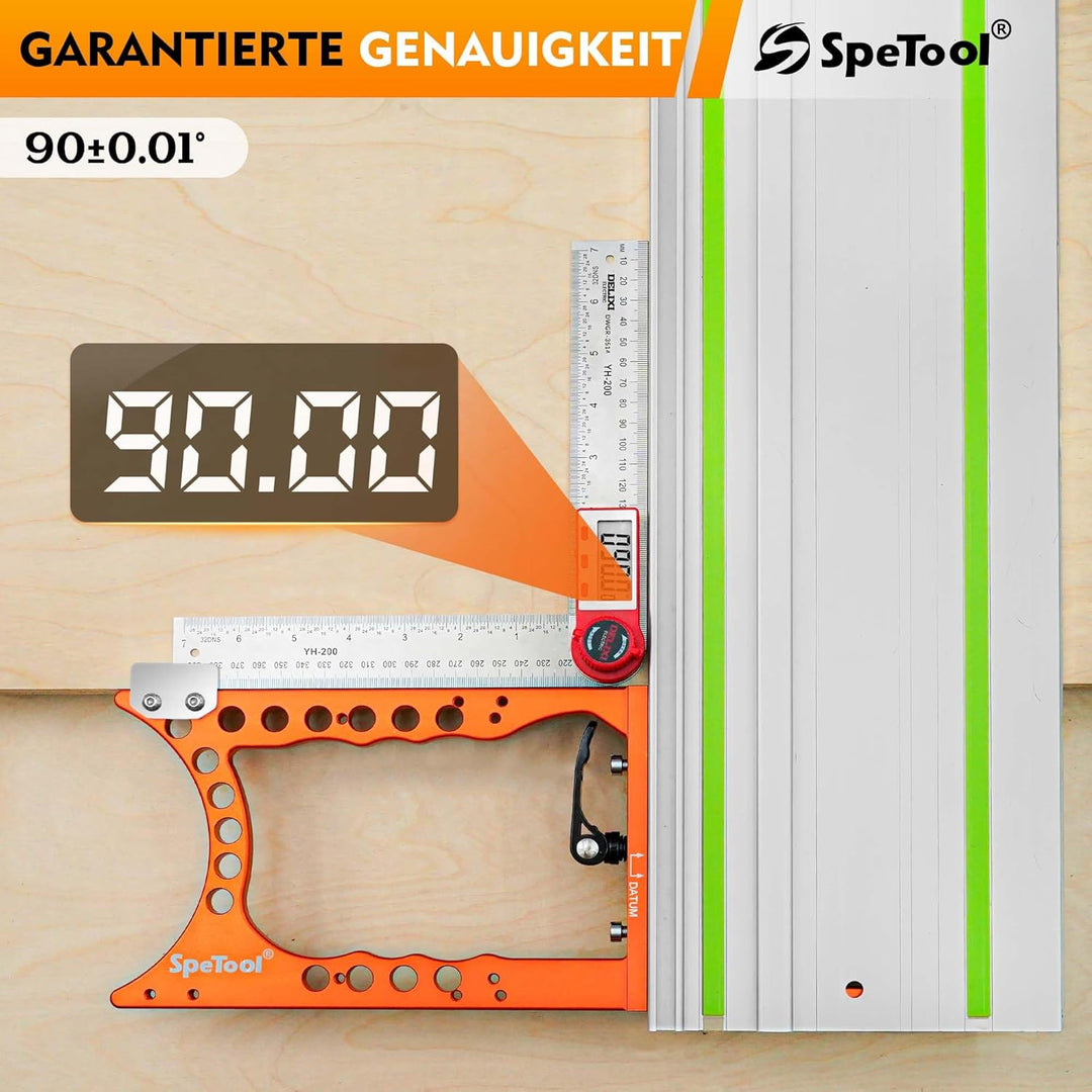 SpeTool 90° Winkelanschlag für Führungsschiene, ±0,01° Genauigkeit, Schnellverriegelung & Schienensc