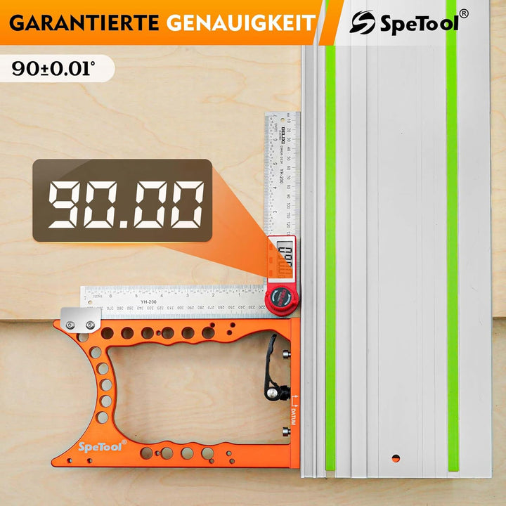 SpeTool 90° Winkelanschlag für Führungsschiene, ±0,01° Genauigkeit, Schnellverriegelung & Schienensc