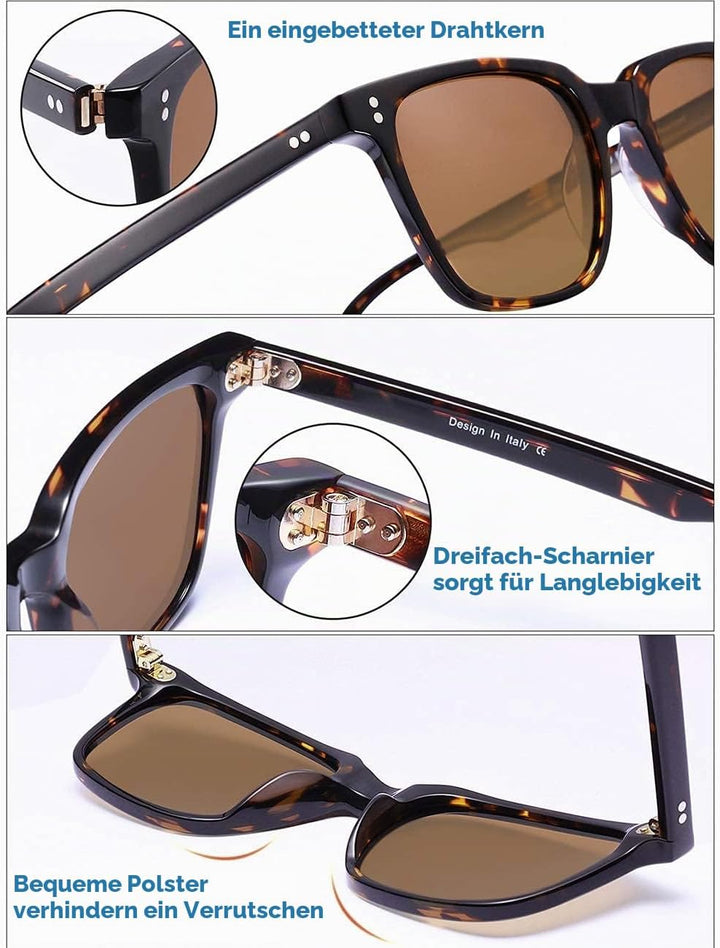 CARFIA Polarisierte Herren Sonnenbrille mit Rechteckig Acetatrahmen, 100% UV-Schutz Sportliche Sonne