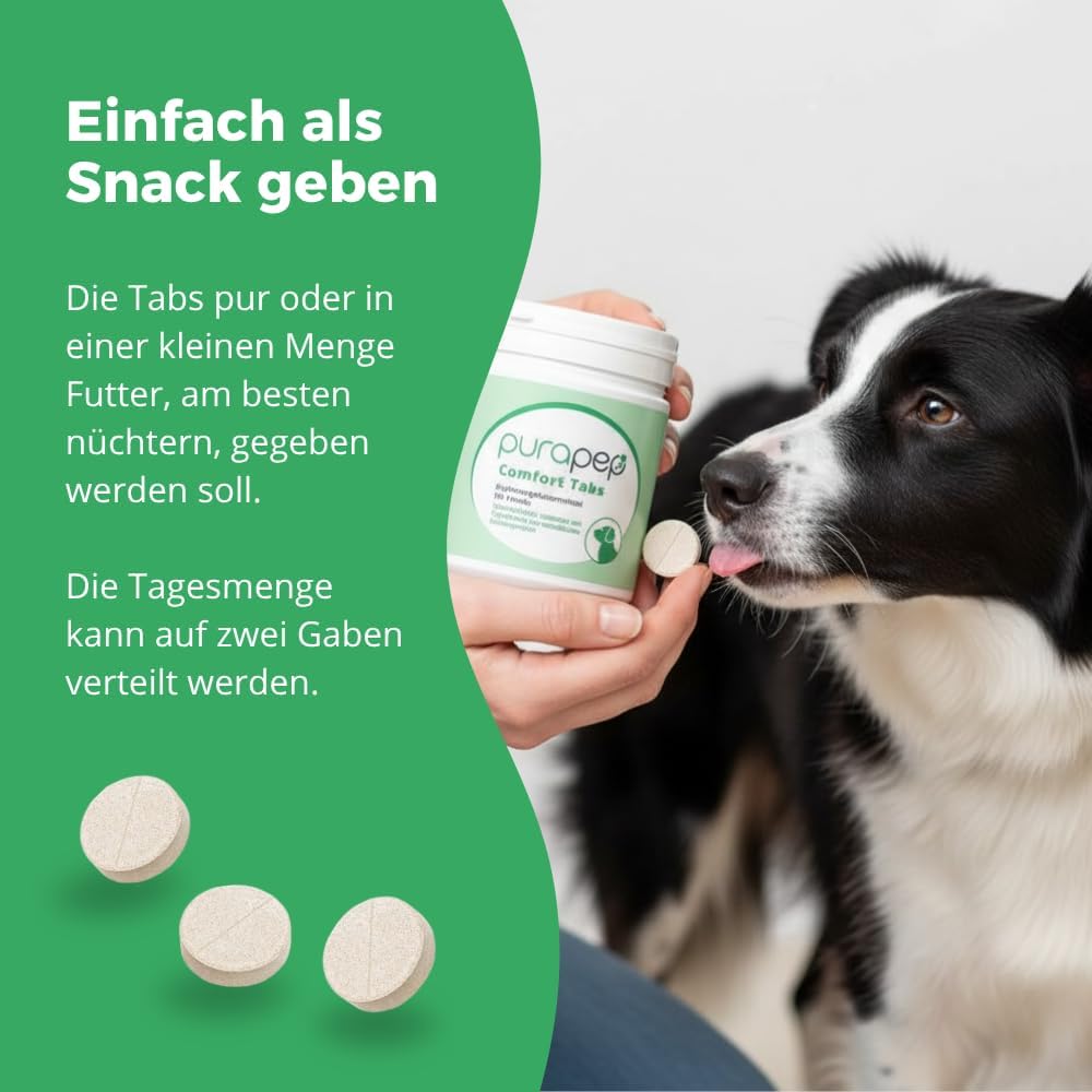 purapep Comfort Hunde Tabs - Natürliches Beruhigungsmittel mit Tryptophan, Magnesium und B-Vitaminen