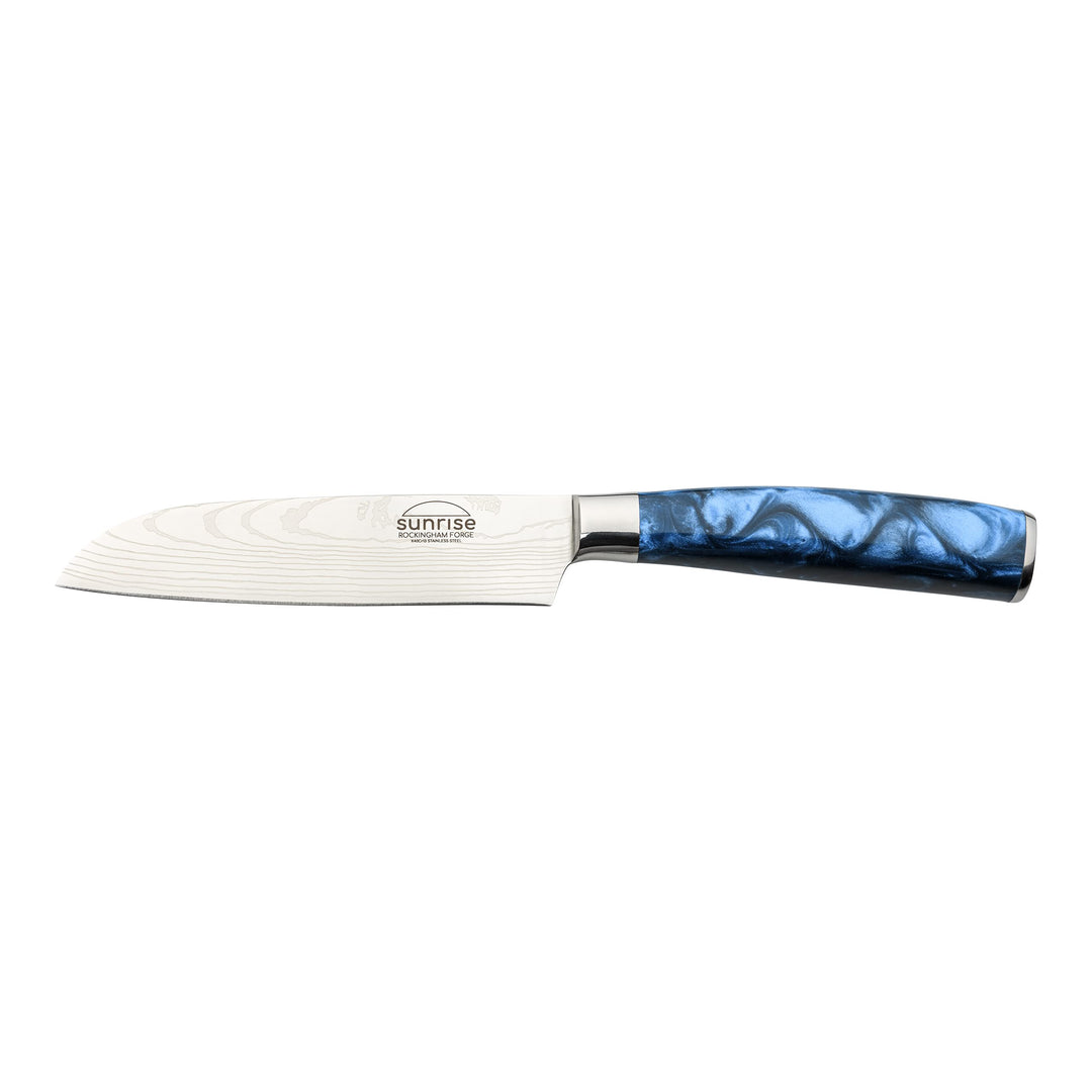Rockingham Forge Santokumesser, Sunrise Kollektion, 12cm, Blauer Harzgriff, Klinge aus Rostfreiem St
