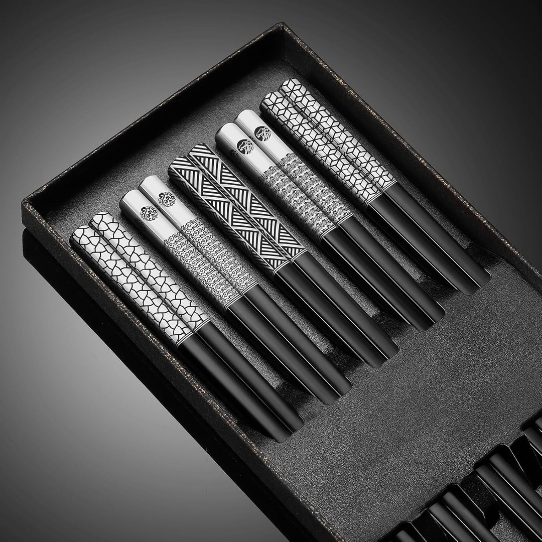 TIICOO Edelstahl-Essstäbchen Wiederverwendbar 18/8 Edelstahl lasergraviert Premium-Titan Spülmaschin