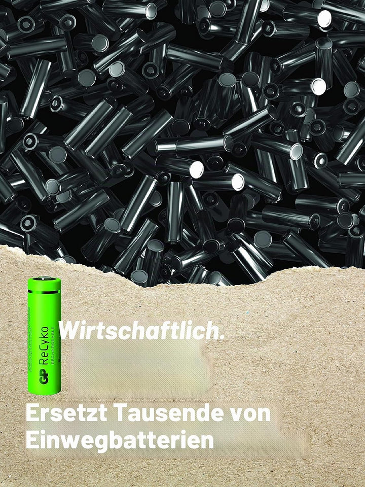 GP ReCyko + Paco 4 wiederaufladbare AA-Batterien der Serie 2600, NiMH, min. 2600mAh 120.270AAHC-C4 C