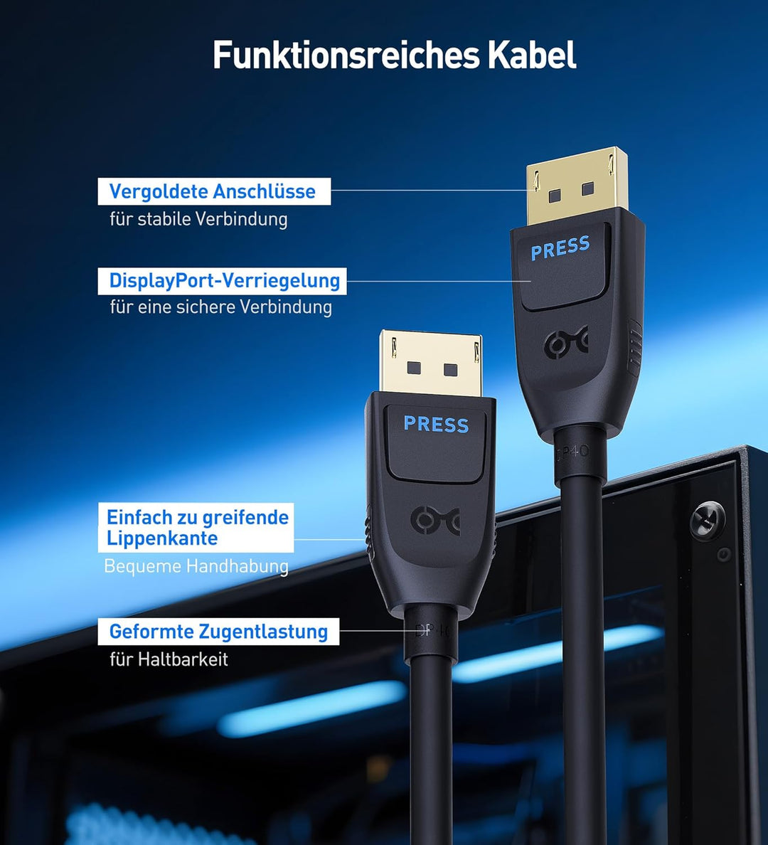 Cable Matters [VESA zertifiziertes] DisplayPort 2.1 Kabel 1m, unterstützt 40Gbps DP40 8K 60Hz, 4K 14