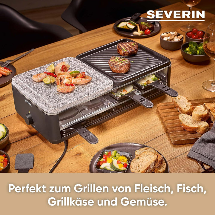 SEVERIN Raclette-Grill für 8 Personen, Naturgrillstein & antihaftbeschichtete-Grillplatte, Tischgril