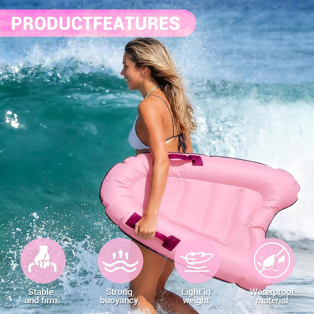 Aufblasbares Bodyboard, Shyllin Bodyboard mit Griffen, Surfbrett Aufblasbar, Mini Luftmatratze, Schw