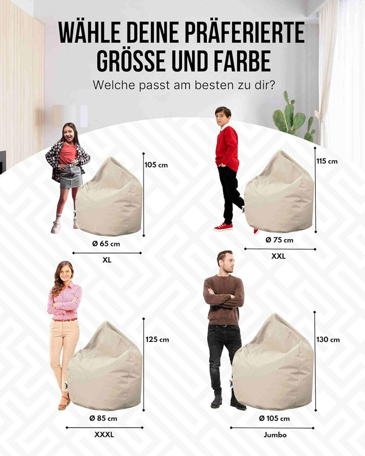 PATCH HOME Patchhome Sitzsack Tropfenform mit Reissverschluss Nachfüllbar - für In &amp; Outdoor - mit S