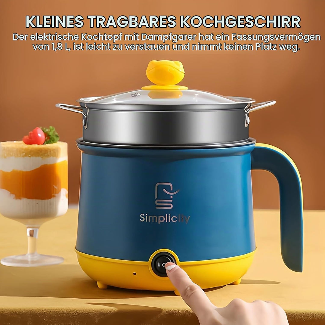 Elektrischer Hot Pot Mit Dampfgarer, Elektrische Hot Pot 1.8 L, Tragbare Mini Antihaft Multikocher,