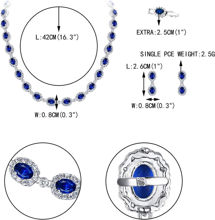 EVER FAITH Damen CZ Hochzeit Braut Oval Teardrop Halskette Ohrringe Armband Set Silber-Ton Blau Silb