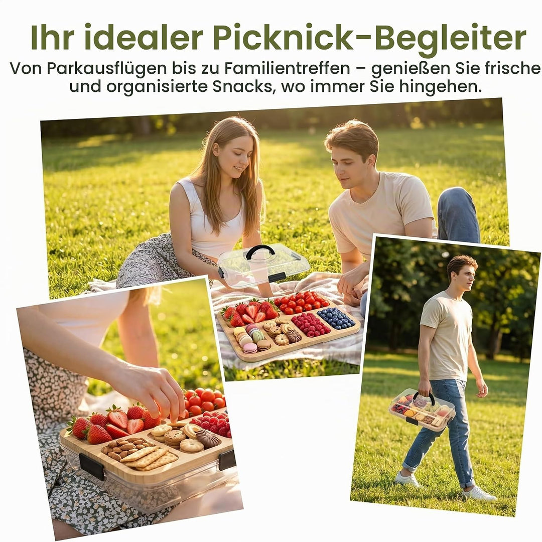 Charcuterie Board mit Deckel 36.7cm Servierbrett mit Griff Bambus Käsebrett mit Deckel Serviertablet