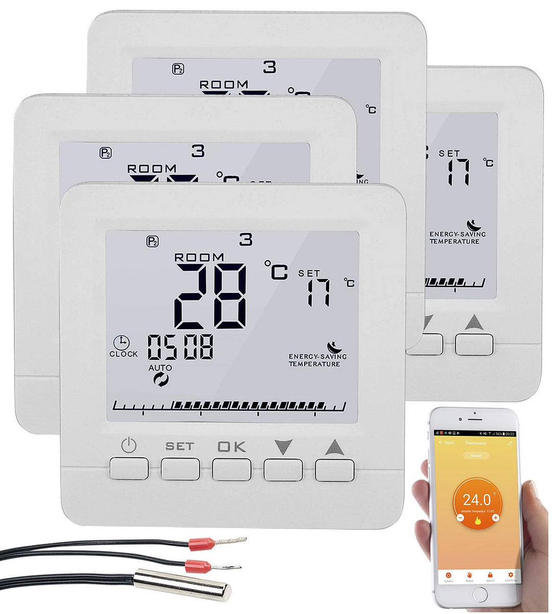 revolt Wandthermostat: 4er-Set WLAN-Thermostate für Fussbodenheizung, für Siri, Alexa &amp; GA (Raum The