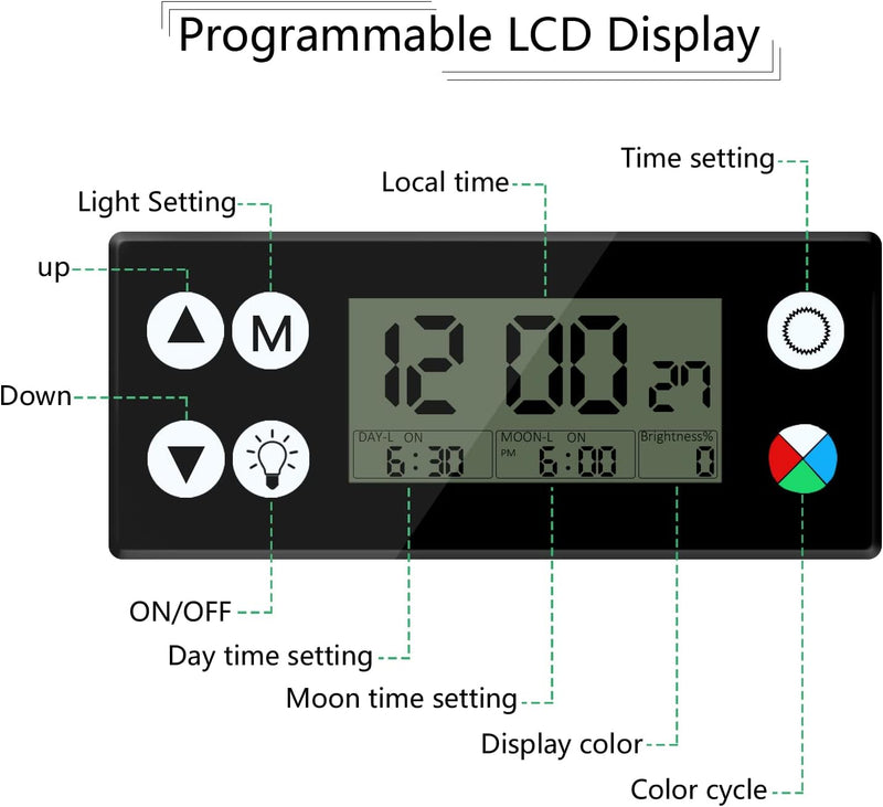 Aquarium LED Beleuchtung, 18W Dimmbare Aquarienbeleuchtung mit Timer für 45cm 1075 lumen Aquarium Fi