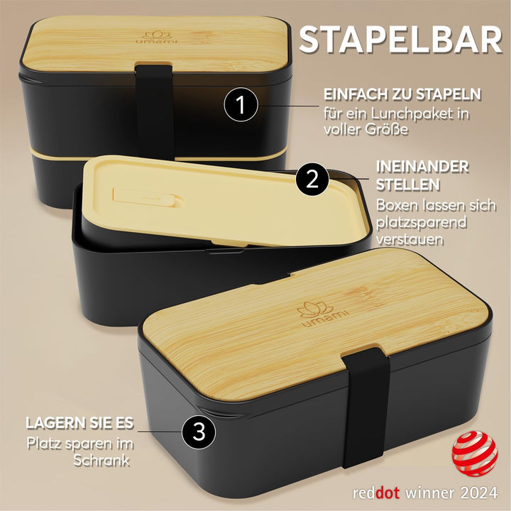 Umami All-in-1 1,2L Bento Lunchbox Erwachsene mit Besteck, 2 Saucenbehältern als Brotdosen Salat, Sn