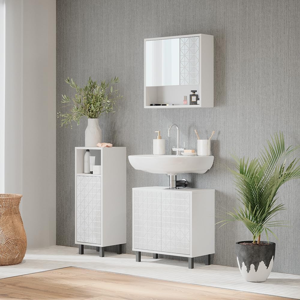 Vicco Midischrank Agasta, Weiss Hochglanz, 30 x 87.2 cm Weiss Hochglanz Badschrank, Weiss Hochglanz