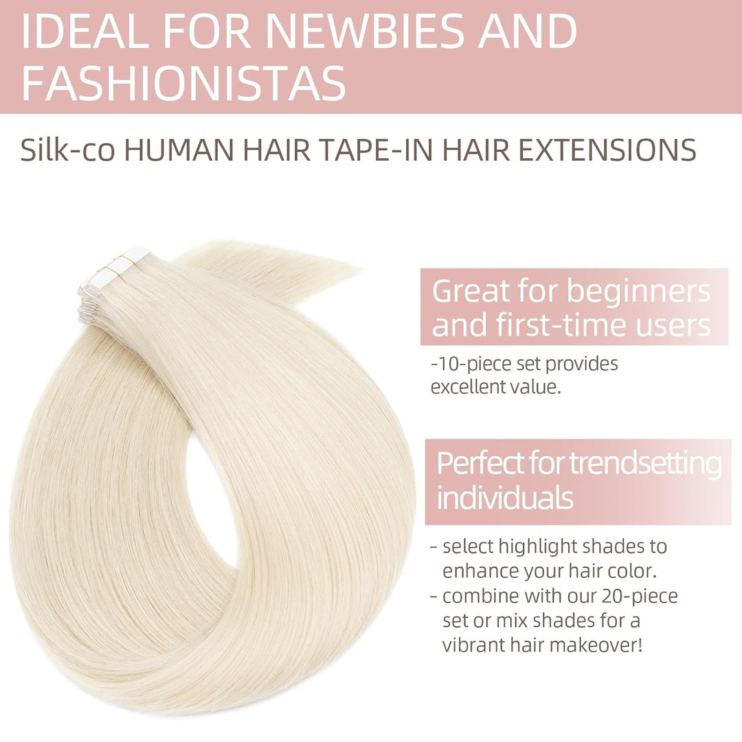 Silk-co Tape Extensions Echthaar 10stk, Remy Tape in Extensions Haarverlängerung, Skin Weft Echthaar