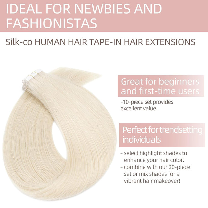 Silk-co Tape Extensions Echthaar 10stk, Remy Tape in Extensions Haarverlängerung, Skin Weft Echthaar