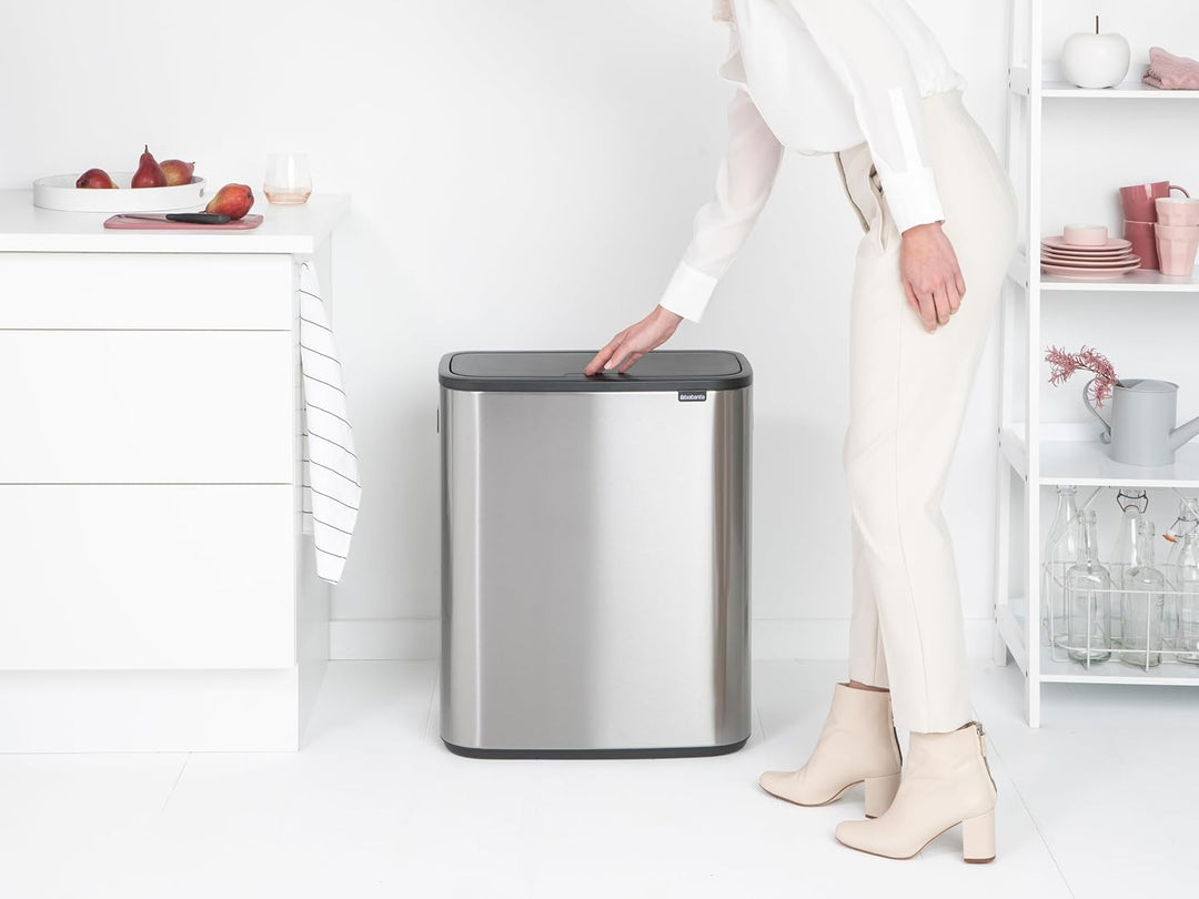 Brabantia Bo Touch Mülleimer — 2 x 30-Liter-Inneneimer (matter Stahl, fingerabdruckfest) Müll-/Recyc