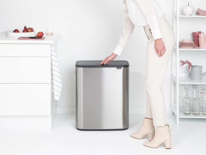 Brabantia Bo Touch Mülleimer — 2 x 30-Liter-Inneneimer (matter Stahl, fingerabdruckfest) Müll-/Recyc
