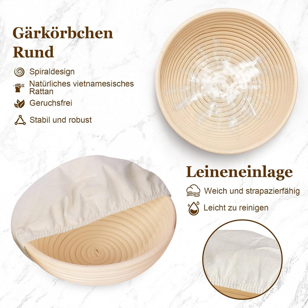 SHANNA GäRköRbchen, Sauerteig Starter Set, 9pcs Brot Backen ZubehöR, GäRkorb Rund, Sauerteig Starter