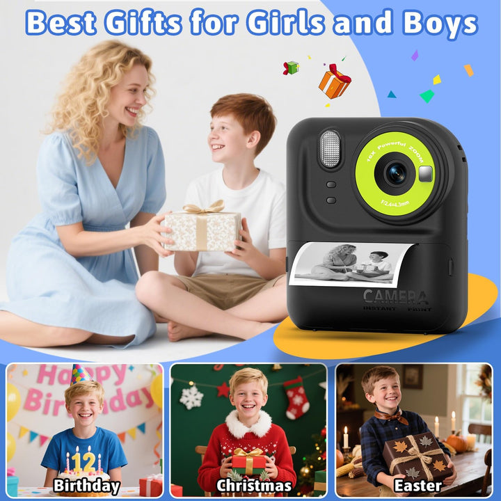 Kinder Sofortbildkamera 1080P HD mit microSD-Karte & Fotopapier – Kinderkamera Digitale Videokamera