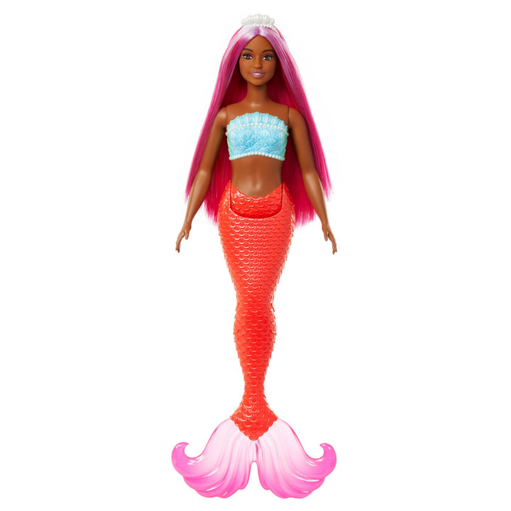 Barbie Meerjungfrau-Puppe mit fantasievollem magentafarbenem Haar und Haarband, kurvigem Körperbau,