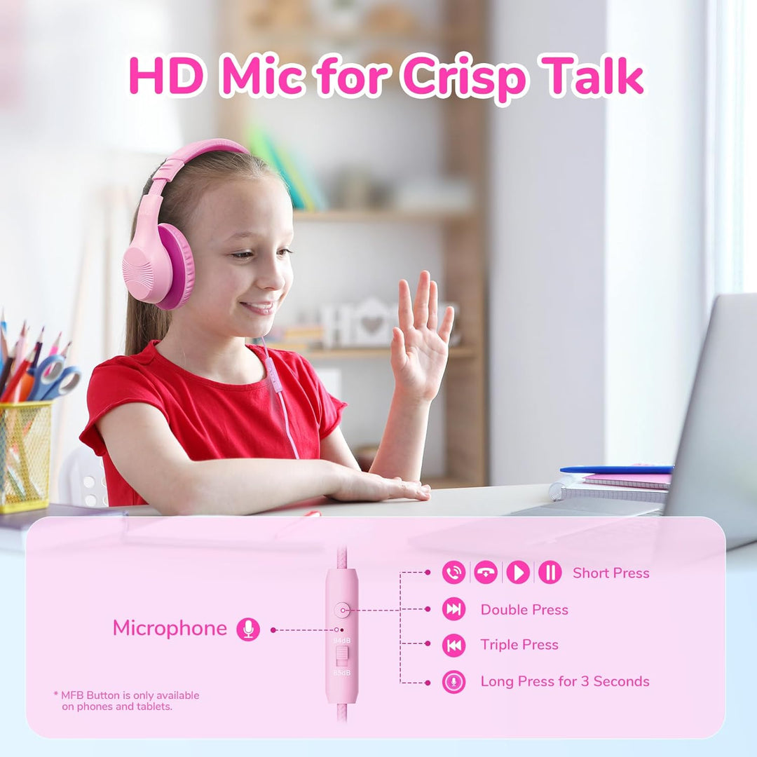 EarFun Kinder Kopfhörer, Over-Ear Kopfhörer für Kinder mit Kabel, 85/94dB Lautstärkenbegrenzer, Falt