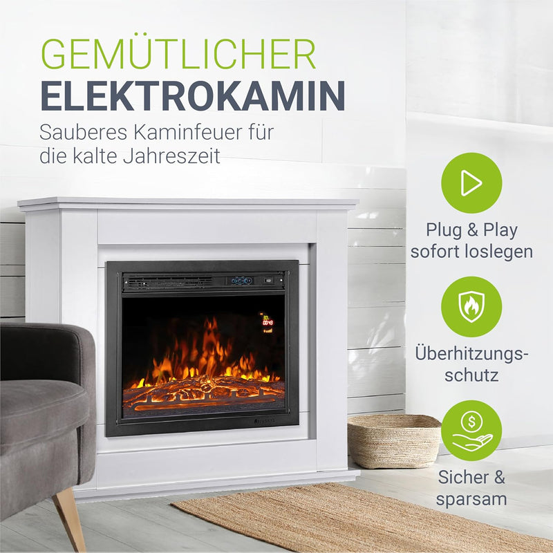 Juskys Elektrokamin 1000 / 2000 W mit Heizung, Kaminfeuer, Flammeneffekt, Fernbedienung, LED Beleuch