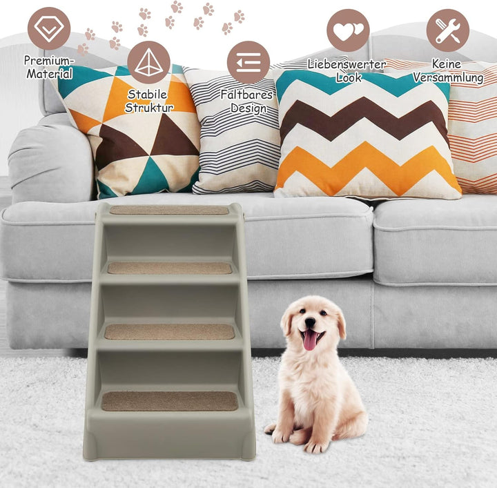 GOPLUS Hundetreppe mit 4 Stufen, Tragbare Tiertreppe aus Kunststoff, Klappbare Treppe für Haustiere,